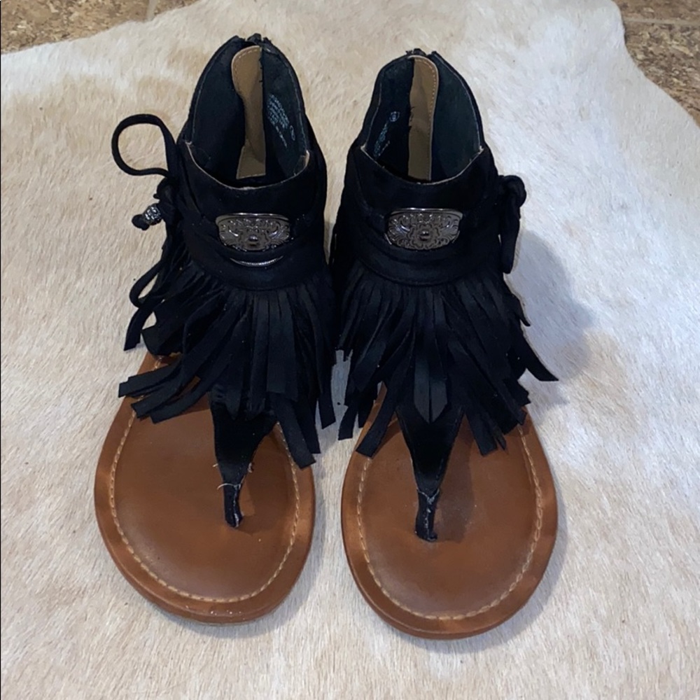 Not Rated Black Fringe Sandals